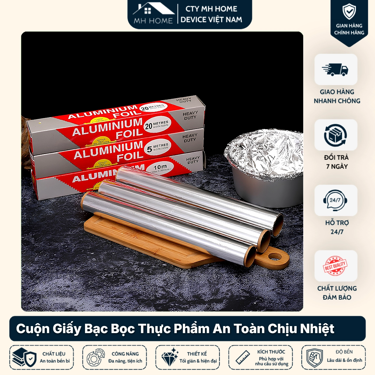 Combo 5-10-15 Cuộn Giấy Bạc Thực Phẩm 5m x 30cm An Toàn Chịu Nhiệt Đa Năng